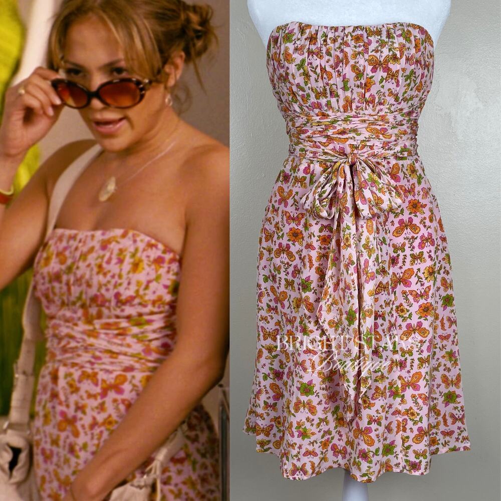 Extremely Rare Vintage Butterfly Dress ASO Charlie Monster In Law Strapless JLO